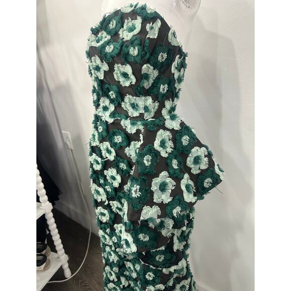 Elliatt Flora Print Strapless Georgina Hi-Slit Maxi Dress Green Women's Size S - Picture 6 of 9